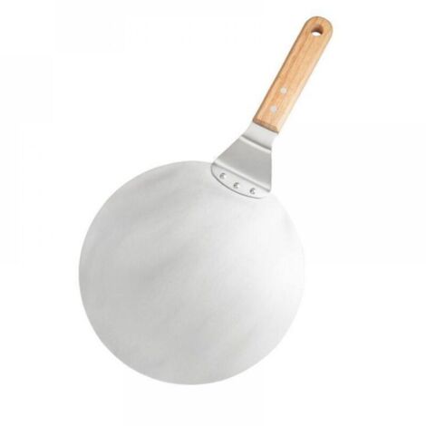 Spatule à pizza, spatule à pizza en acier inoxydable, spatule à pizza ronde de 25 cm, manche en bois avec lame en acier inoxydable, convient pour les pizzas, le pain et les pâtisseries, couleur argent