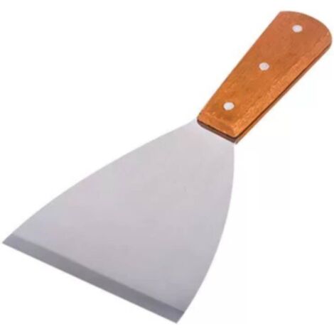 Spatule à poêle, spatule multi-usages en acier inoxydable, grattoir à poêle, spatule plate avec manche en bois pour barbecue de cuisine, hamburger grillé, 22 x 10 x 9,9 cm (poignée)