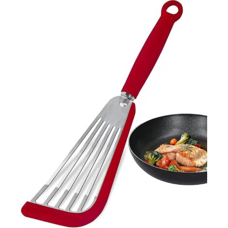 Spatule à poisson en silicone pour ustensiles de cuisine antiadhésifs, spatule ajourée résistante à la chaleur (noire) rouge
