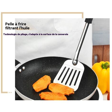 Spatule ajournée en acier inoxydable, manche long anti-chaud, égoutte huile, pour poêles antiadhésives