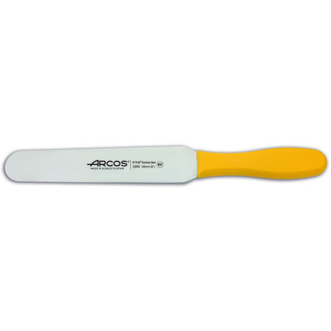 Spatule Arcos Couleur - Prof 299000 en acier inoxydable Nitrum et mango lame ergonomique en polypropylène jaune de 20 cm, en vitrine.