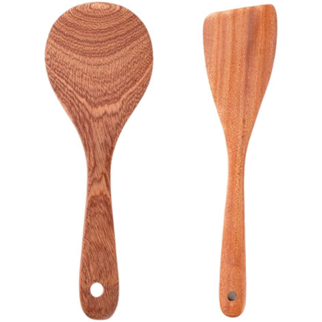 Spatule Bois - 2 Pieces - 30 Cm - Cerisier - Anti Rayure - Résiste Chaleur - Antibactérien - Sans Plastique
