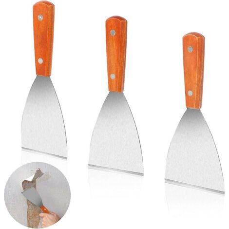 Spatule-couteau, ensemble de 3 couteaux à plâtrer pour la peinture et la décoration de la maison, spatule en acier inoxydable avec manche en bois