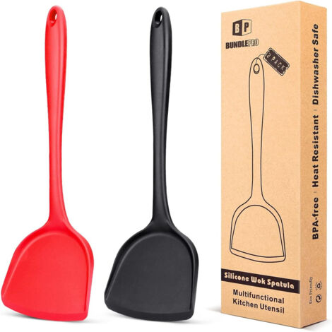 Spatule/cuillère en silicone pour wok  Revêtement antiadhésif  Résistante à la chaleur et aux saletés