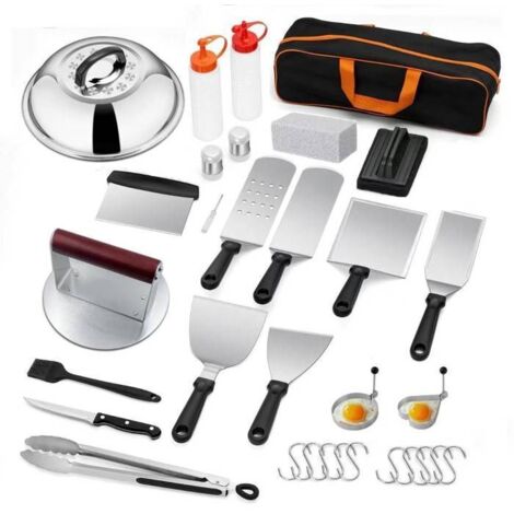 Spatule de Barbecue Ustensiles Set 13Pcs en Acier Inox Ensemble d\'accessoires pour Plaque de Cuisson Professionnelle Teppanyaki