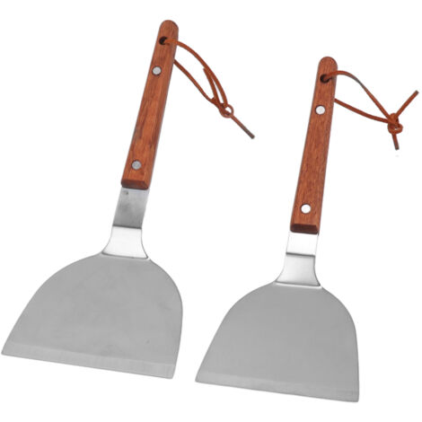 Spatule de Cuisson en Acier Inoxydable - Manche en Bois Ergonomique - Résistante à la Chaleur - Facile à Nettoyer - Accessoire de Cuisine Durable pour Barbecue et Plancha - Spatule Moyenne