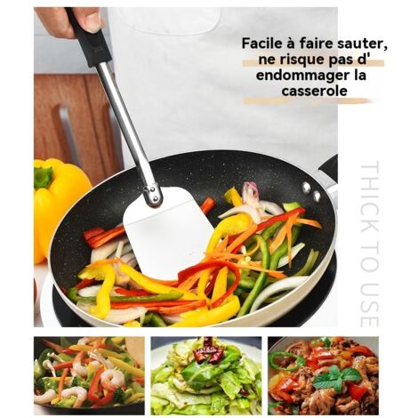 Spatule en acier inoxydable, manche long anti-chaud, spatule plate résistante à haute température