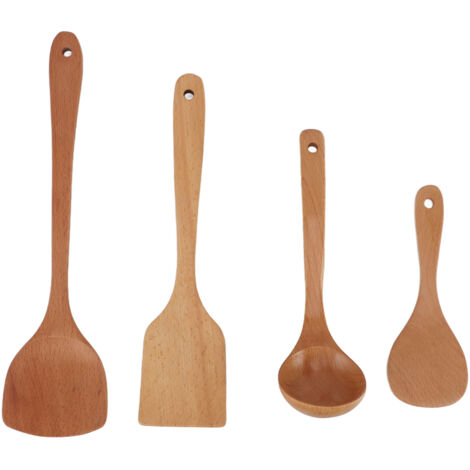 Spatule en Bois Anti-Dérapante pour Cuisson, Tourne-Omelette Polyvalent avec Cuillère, Ustensiles de Cuisine en Bois pour Friture et Ragoût
