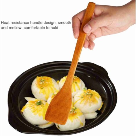Spatule en Bois, Petite Spatule à Friture Plate, Retourneur Antiadhésif, Pelle Résistante à la Chaleur, Ustensiles de Cuisine pour la Cuisine, la Pâtisserie, la Friture(Couleur bois clair)
