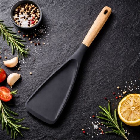 spatule en silicone avec manche en bois grand format cuillere melangeuse polyvalente resistant a haute temperature pour poeles antiadhesives