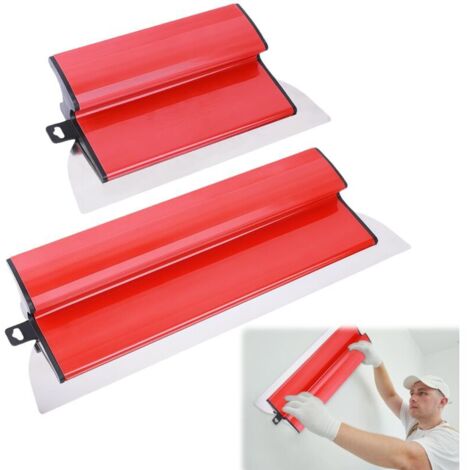 Spatule Enduit Lissage Set, Lame à Lisser en Acier Inoxydable Béton Lisseuse Enduit Couteau à Enduire, Manche en Forme de Z, pour le Plâtrage de Plafond et Mur (25 Cm+40 Cm) (A)