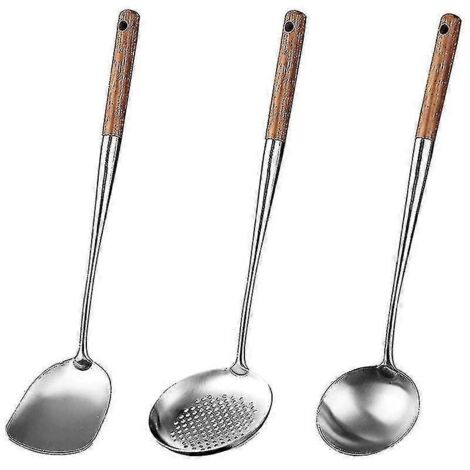 Spatule et louche pour wok, ensemble d'ustensiles pour wok, spatule de 43 cm pour wok