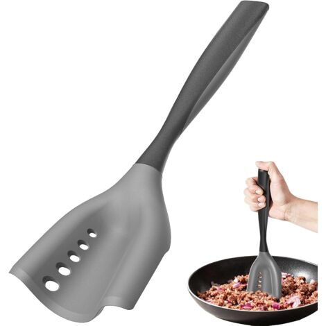 Spatule Hachoir - Nylon Renforcé Revêtu Silicone - Pour Viande Hachée Oeufs Avocat - Dégouttage Huile Intégré - Poignée Ergonomique - 1 Pièce
