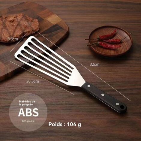 spatule polyvalente en acier inoxydable avec manche en bois pour steak poisson teppanyaki spatule ajournee