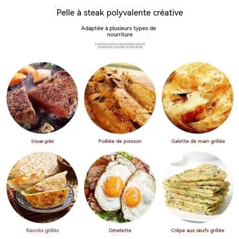 Spatule polyvalente en acier inoxydable manche bois, pour steak, poisson, teppanyaki, spatule ajournée