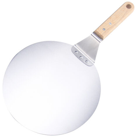 Spatule ronde  de 25 cm en acier inoxydable avec manche en bois, pour four/grill