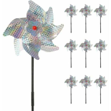 Spaventapasseri e dissuasore per uccelli (confezione da 10), 50–20 cm. Mulino a vento riflettente per tenere lontani gli uccelli da giardini, frutteti, case e fattorie. Sicuro ed efficace.