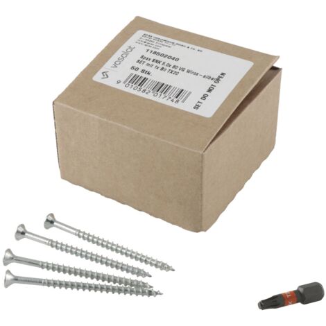 Spax 5x80 Senkkopfschrauben Vollgewinde TX20 4CUT mit Wellenschliff, T-Star plus & Spax Bit T-Star plus T20, Wirox - 51-teilig