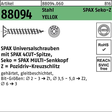 Spax Spanplattenschrauben Senkkopf Pozidriv Teilgewinde - Stahl Wirox-Silber