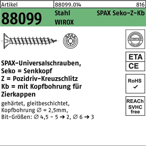 Spax Senk-Kopflochbohrung Vollgewinde - Stahl Wirox-Silber