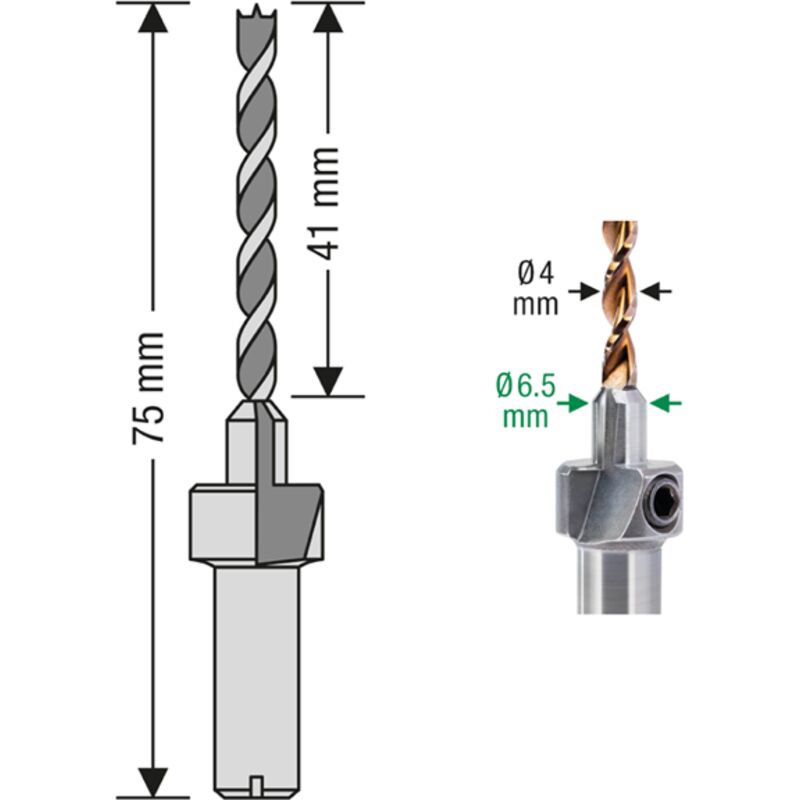 Foret aléseur pour vis terrasse SPAX coffret avec 1 meche bois ø 4mm et un aléseur ø 6,5mm - SPAX