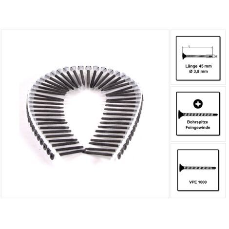 SPAX GIX-D Pointe de perçage en magasin, 3,5 x 45 mm, 1000 pièces, filetage complet, tête en trompette, empreinte cruciforme H2 - 1991170350456