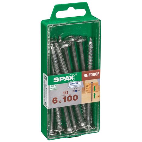 SPAX Lot de 10 vis acier tête fraisée bombée torx SPAX, Diam.6 mm x L.100 mm