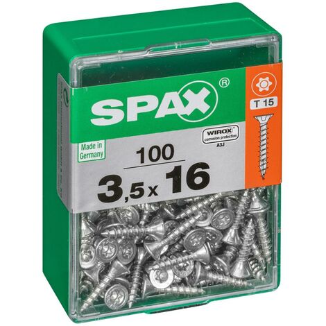 SPAX Lot de 100 vis acier tête autofraisée plate SPAX, Diam.3.5 mm x L.16 mm