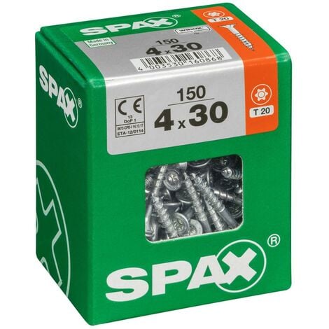 SPAX Lot de 150 vis acier tête fraisée torx SPAX, Diam.4 mm x L.30 mm