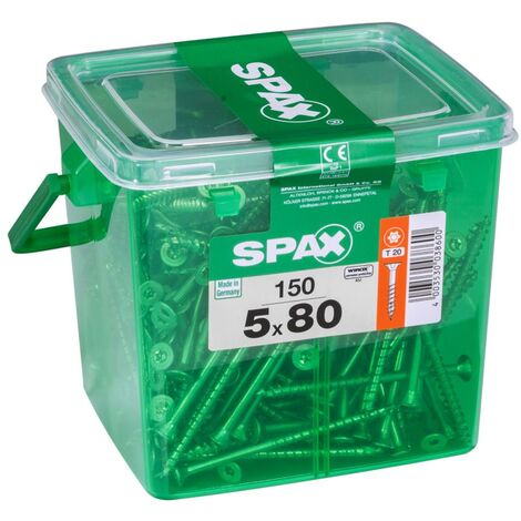 SPAX Lot de 150 vis acier tête fraisée torx SPAX, Diam.5 mm x L.80 mm