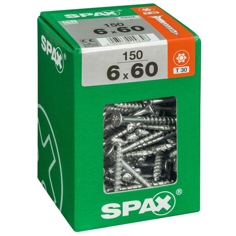 SPAX Lot de 150 vis acier tête fraisée torx SPAX, Diam.6 mm x L.60 mm