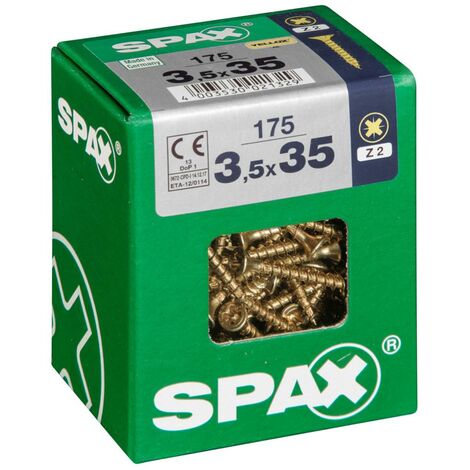 SPAX Lot de 175 vis acier tête fraisée pozidriv SPAX, Diam.3.5 mm x L.35 mm