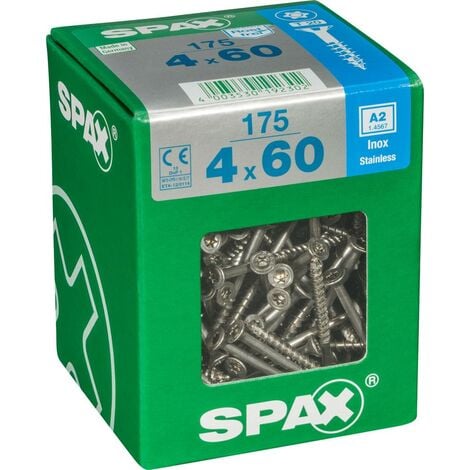 SPAX Lot de 175 vis inox tête fraisée torx SPAX, Diam.4 mm x L.60 mm