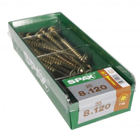 SPAX Lot de 20 vis acier torx SPAX, Diam.8 mm x L.120 mm