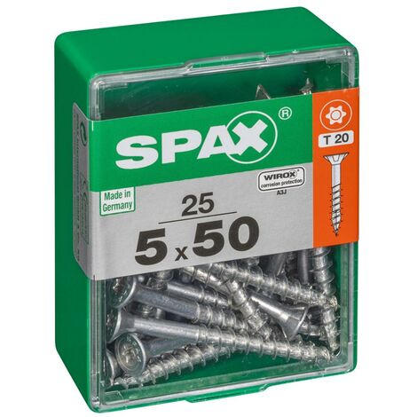 SPAX Lot de 25 vis acier tête autofraisée plate SPAX, Diam.5 mm x L.50 mm