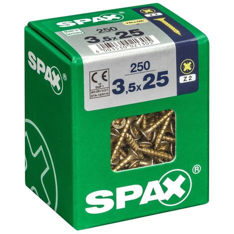 SPAX Lot de 250 vis acier tête fraisée pozidriv SPAX, Diam.3.5 mm x L.25 mm