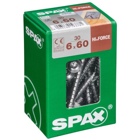 Spax – Lot de 30 vis à bois acier tête fraisée bombée T30 – Diamètre 6 mm – Longueur 60 mm – Non autoperforantes pour murs intérieurs et extérieurs