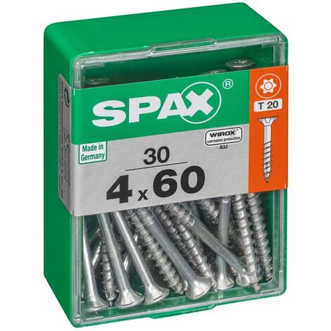 SPAX Lot de 30 vis acier tête autofraisée plate SPAX, Diam.4 mm x L.60 mm