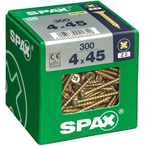 SPAX Lot de 300 vis acier tête fraisée pozidriv SPAX, Diam.4 mm x L.45 mm