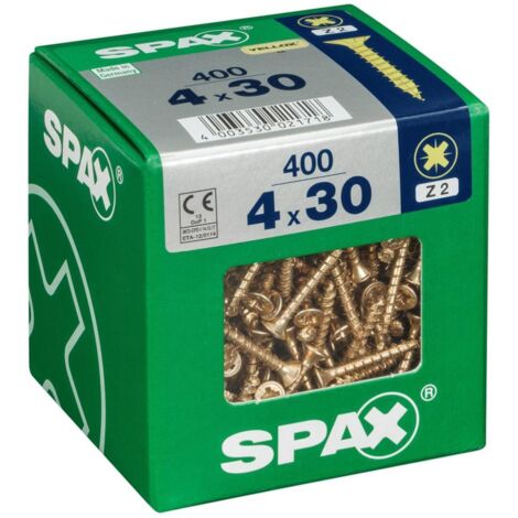 SPAX Lot de 400 vis acier tête fraisée pozidriv SPAX, Diam.4 mm x L.30 mm