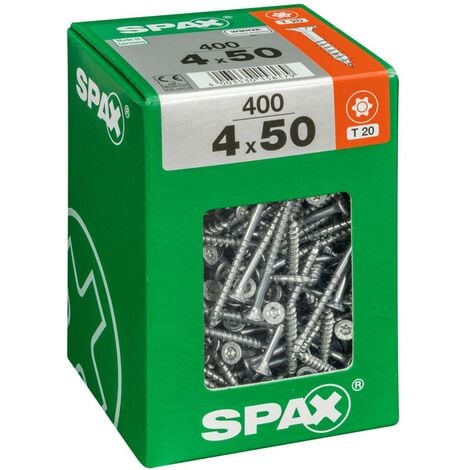 SPAX Lot de 400 vis acier tête fraisée torx SPAX, Diam.4 mm x L.50 mm