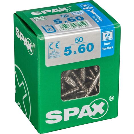 Spax – Lot de 50 vis inox tête fraisée torx – Diamètre 5 mm – Longueur 60 mm – Pour ossature bois – Conforme aux normes CE / ETA
