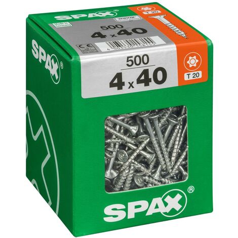 SPAX Lot de 500 vis acier tête fraisée torx SPAX, Diam.4 mm x L.40 mm