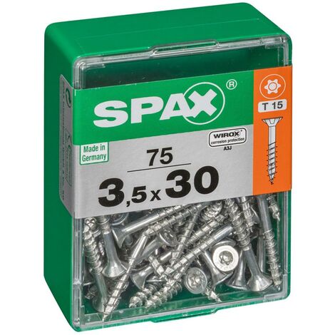SPAX Lot de 75 vis acier tête autofraisée plate SPAX, Diam.3.5 mm x L.30 mm