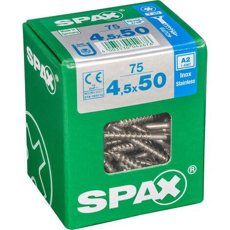 Spax – Lot de 75 vis inox tête fraisée torx – Diamètre 4.5 mm – Longueur 50 mm – Pour ossature bois – Normes CE / ETA