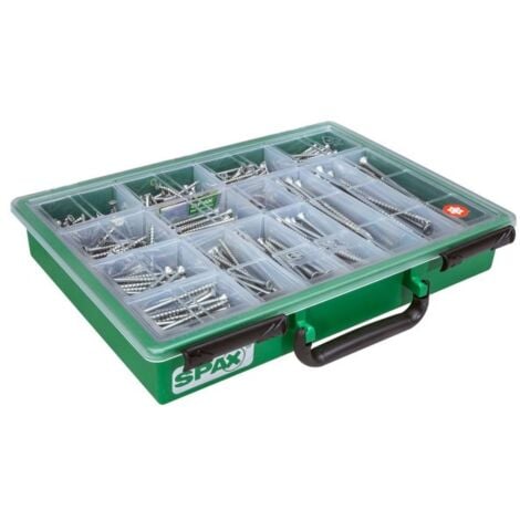 SPAX Sortiment Koffer, Schrauben-Set mit 14 Abmessungen, 387 Stück, Senkkopf, T-STAR plus, WIROX - 4000001991169