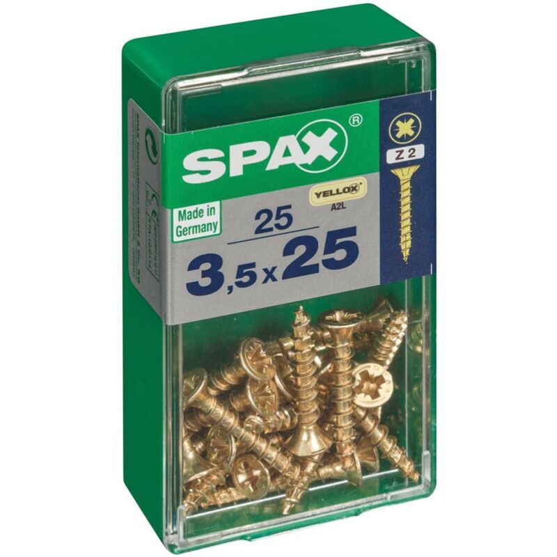 Spax - Schachtel Mit 25 Einheiten Holzschraube Mit Flachem Yellox-kopf 3, 5 X 25 Mm