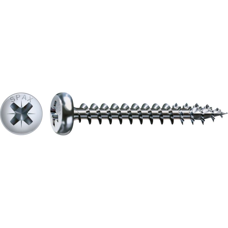 Spax - Universalschraube, 4 x 12 mm, 1000 Stück, Vollgewinde, Halbrundkopf, Kreuzschlitz Z2, 4CUT, wirox - 0231010400125