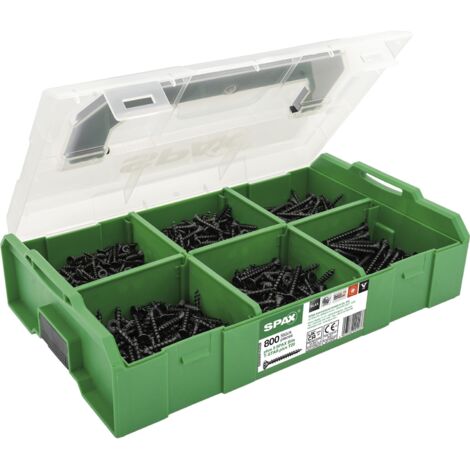 Spax Senkkopfschrauben - schwarze Holzschrauben inklusive 3 Bits TX20 - Set T-Star plus mit Montagekoffer L-Boxx Mini - 800 Stück