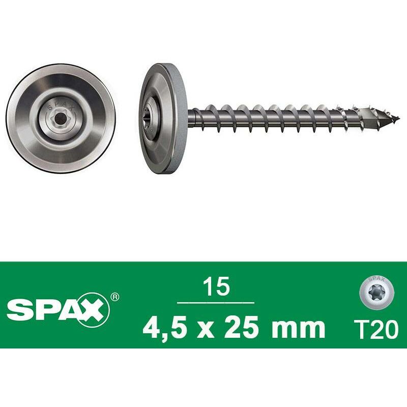 Spax - Spenglerschraube A2 4,5x25 mm + Dichtscheibe 20 mm m, 15 Stück